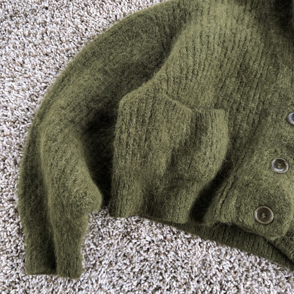 Ozma Of California Cropped Cardigan Sweater Womens XS Olive Green Baby Alpaca - Picture 3 of 10